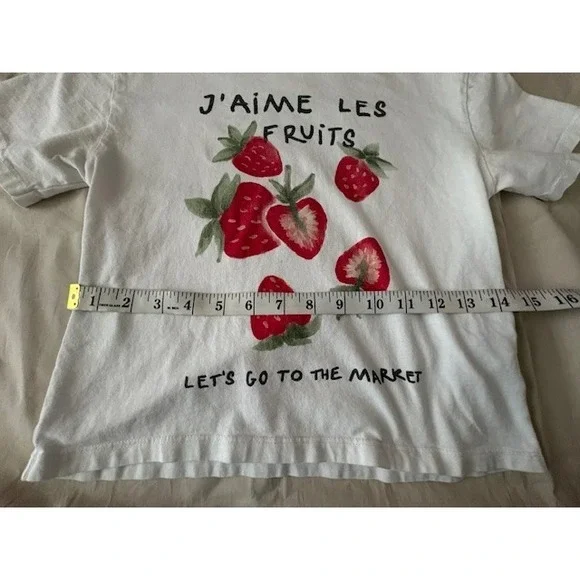 Zara Kids Girls Strawberry Print T-Shirt White Short Sleeve Size 8-9 Cute Tee - Picture 8 of 14